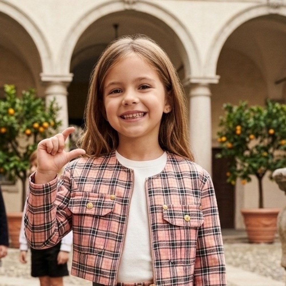 Young‎ Versace Kids Pink Plaid Cropped Jacket Medusa Gold Buttons Size 6 Vintage